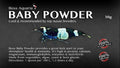 Advertisement for Boss Aquaria Baby Powder with a shrimp illustration on a dark background.